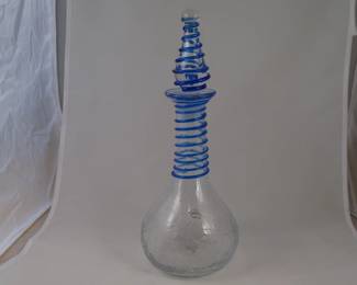 Blenko, cracle texture, blue glass spiral