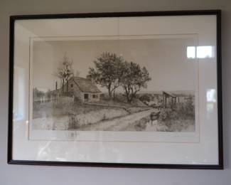 J.O. Anderson Etching, Titled "Farm Landscape"