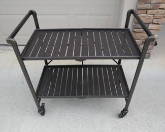 COSCO Outdoor Living Outdoor and Indoor Folding Serving Cart with Wheels and 2 Slatted Shelves. 