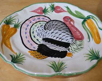 Vintage Hand-Painted Ceramic Turkey Platter: Italian Thanksgiving Decor