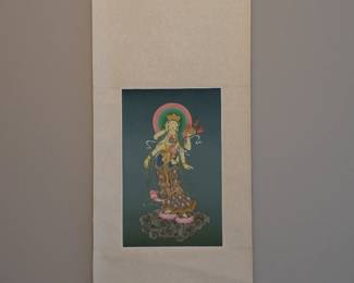 Rare 6-arm White Tara in Japanese style. Painted by a Tibetan artist who received a scholarship to study in Japan.