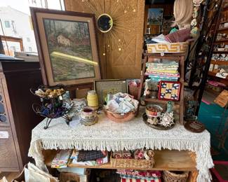 Entry table, fabric, pictures and more. 