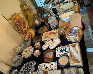 Pressed Glass, Coasters, Antique Dresser Clock