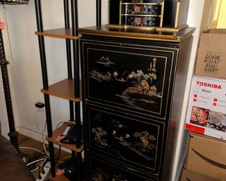 Black Lacquered Asian 3 Drawer Cabinet