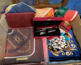 Silk Scarves - Cartier, Oscar de la Renta, Vera Scarves, Cartier Pen & Long Card Wallet