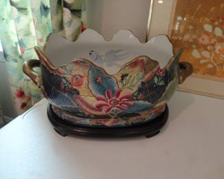 Vtg Winterthur "Tobacco Leaf" Chinese Koi Fish Bowl (17x10x7)