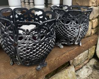 Pair of Cast Iron Open Weave Planters