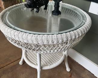 Vintage Wicker Glass Top Table