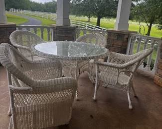 Vintage Wicker Dining Set w/ Glass Top and 4 Chairs