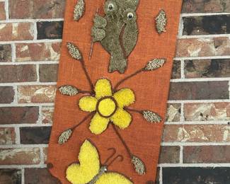 70’s burlap and yarn wall hanging