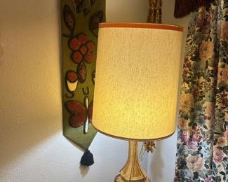 Mid century lamp and macrame plant hanger