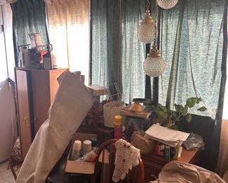 Vintage light fixture and sewing table