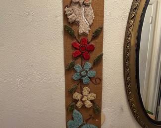 70’s burlap hooked yarn wall decor