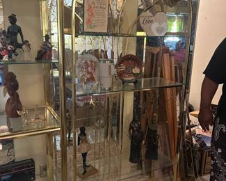 Regency style glass and brass shelves
