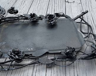 Rose Trimmed Metal Tray