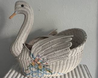 Interesting Painted Wicker Swan