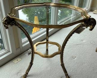 Neoclassical Style Ram's Head Side Table - Glass Top