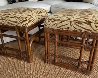 Pair of Rattan Base Ottomans