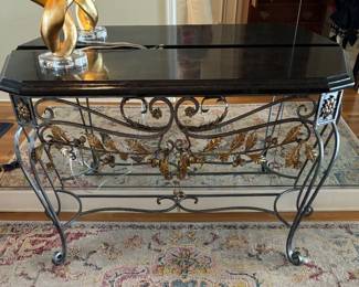 Wrought Iron Console Table with Black Marble Top