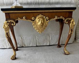 Maitland - Smith Console Table with Lions Heads, Paw Feet and Gilt Trim