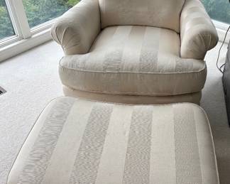 Striped Tone on Tone Upholstered Rock and Swivel Club Chair with Ottoman