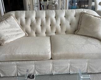 Damask Upholstered Sofa with Tufted Back