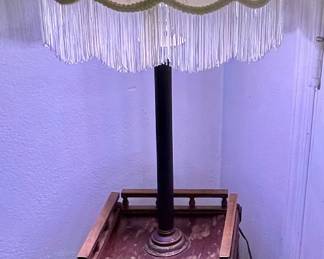 ANTIQUE FRINGED SHADE FLOOR LAMP/SIDE TABLE