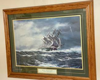 FRAMED/MATTED SHIP IN STORM WALL ART