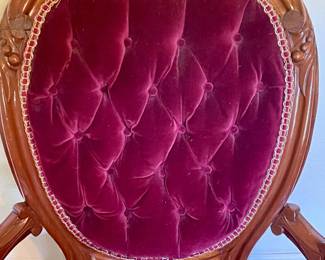 ANTIQUE ARMED VELVET PARLOR CHAIR