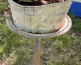 BIRDBATH, 2-TIER GALVANIZED PLANTER