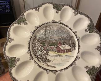 VINTAGE JOHNSON BROTHERS DEVILED EGG PLATTER "THE FRIENDLY VILLAGE"