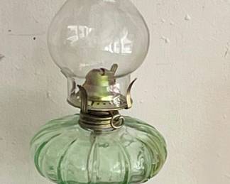 VINTAGE GREEN GLASS OIL LAMP