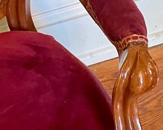 ANTIQUE ARMED VELVET PARLOR CHAIR