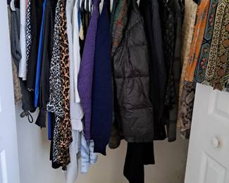 LADIES MEDIUM TO LARGE JCAKETS, SWEATERS, HATS, ETC.