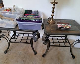 2 MATCHING IRON AND STONE TABLES