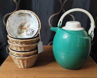 Italian Capri basketed berry bowls and Japanese Elephant thermos pitcher