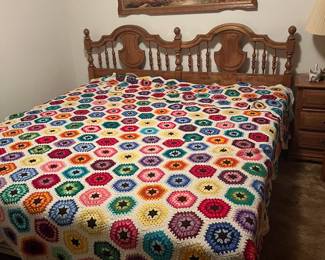 King bed w crochet bedspread