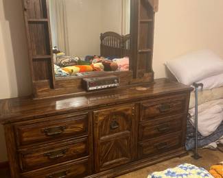 Dark wood dresser and mirror