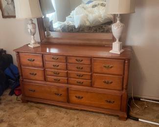 9 drawer maple dresser and mirror 