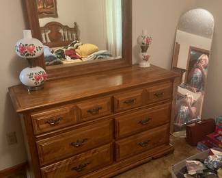 Maple 6 drawer dresser and mirror