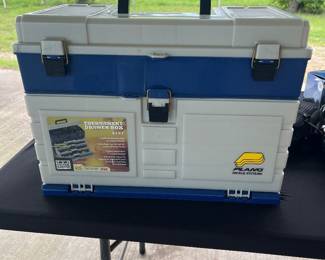 Large Plano tackle box with fishing items inside