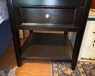 Black Wood Nightstand with Drawer and Shelf