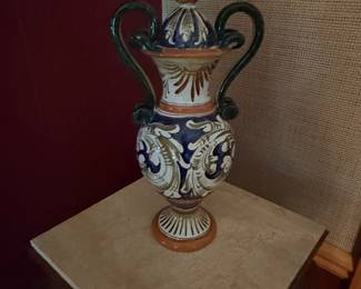 Italian Majolica Urn with Handles and Lid