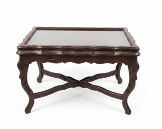 Louis XV Style Carved Walnut Coffee Table with Glass Top