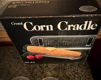 Set of 6 Crystal Corn Cradles by Leonard Silver Mfg