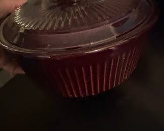 Vintage Corning Ware Visions Cranberry Ribbed Casserole Dish with Lid