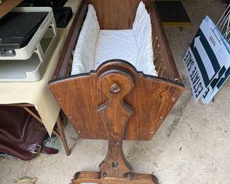 Vintage Jenny Lind Style Wooden Rocking Cradle