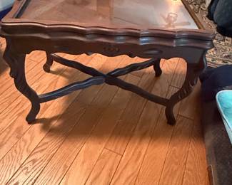 Louis XV Style Carved Walnut Coffee Table with Glass Top