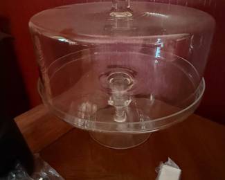 Vintage Clear Glass Pedestal Cake Stand with Dome