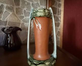 Art Nouveau Two-Handled Ceramic Vase with Floral Motif
